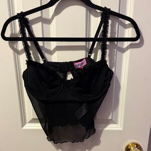 Edikted Black Mesh Ruffle Strap Tank Top